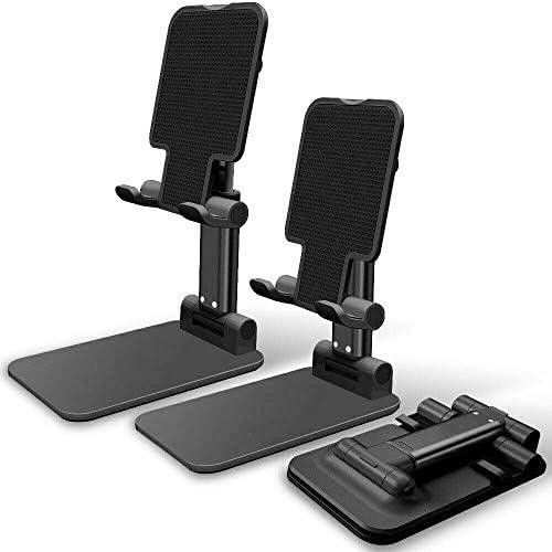 Universal Cellphone Stand Holder Foldable & Height Adjustable with Silicone Mat, Black