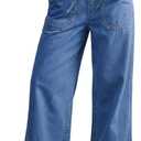 GRAPENT Wide Leg Highwaisted Jeans Womens Stretchy Jeans for Women Straight Pull on Stretch Wide Leg Denim Pants Country Concert Outfits Classic Blue X-Large Plus Size 16 to 18