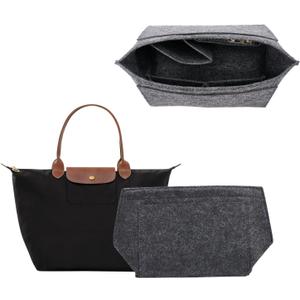 Bag Organizer Insert for Tote Bag, Felt Purse Organizer Handbag Backpack Compatible with Longchamp, Le Pliage, LV, Coach (Grey)