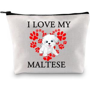 BDPWSS Maltese Gifts For Maltese Lover Maltese Owner Gift Dog Lover Gift i Love My Maltese Dog Cosmetic Bag Maltese Mom Gift (I love Maltese bag)