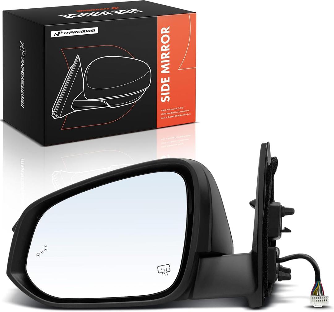 A-Premium Driver Side Power Door Mirror - Compatible with Toyota Highlander 2014-2019 - Heated Manual Folding Black Outside Rear View Mirror with Signal Puddle Light and Blind Spot Detection