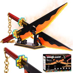 Jorumo Sword Building Set, 82in Double Blade Tengen Uzui Sword Building Block with Stand, Handmade Cosplay Anime Sword Toy Building Set for Collecting and Gifting 1478Pcs