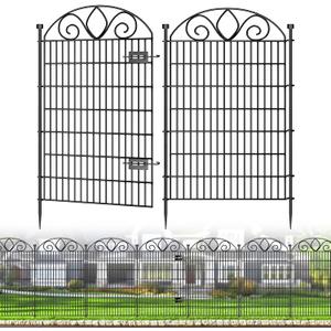 10 Panels No Dig Tall Garden Fence with Gate 48" H X 26.25' L Rustproof Metal Dog Fence Outdoor for Yard, Decorative Animal Barrier Fence for Pet, Garden Border, Patio, Flower | Temporary Fencing