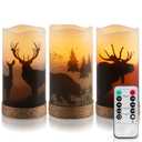 Homemory Christmas Flameless Candles Battery Operated with Rope, Deer, Bear, Moose, Remote Control and Timers, Rustic Country Home Farmhouse Cabin Decor Gifts, 3”x 6”