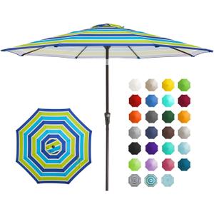 JEAREY 9FT Outdoor Patio Umbrella Outdoor Table Umbrella with Push Button Tilt and Crank, Market Umbrella 8 Sturdy Ribs UV Protection Waterproof for Garden, Deck, Backyard, Pool (Blue-Green Stripe)