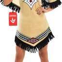fun shack Native American Costume Women, Native American Dress for Women, Warrior Princess Costume Women (Medium, White)