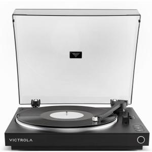 Victrola Automatic Fully Automatic Bluetooth Turntable Audio Technica ATN3600L Cartridge, 2-Speed Vinyl Record Player, Aluminum Platter, Switchable Preamp, Repeat Mode, Dust Cover (Black)