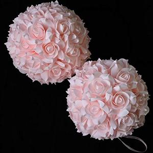 idyllic 8 Inches Artificial Flowers Roses, Kissing Flower Balls, DIY Wedding Bouquets Party Home Decorations, Set of 2, Pink