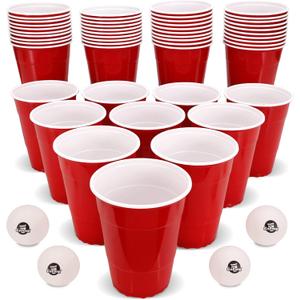 GoBig 36oz Giant Red Party Cups 50 PACK - Holds Twice as Much as Standard Party Cups, Includes 4 XL Pong Balls