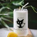 It's Fine I'm Fine Glass Cup Funny Sarcastic Cat Glass Coffee Cup With Lids And Straws 14oz,Cat Lover Gifts