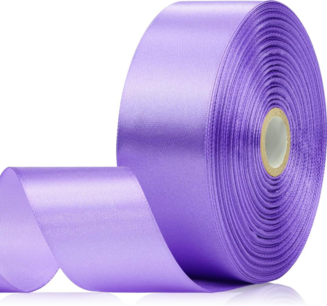 2 x 60 Yards Lavender Satin Ribbon 1-1/2 Inch, Solid Lavender Purple Ribbon for Gift Wrapping, Crafts, Flower Bouquet, Wedding, Festival, Christmas, Halloween
