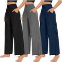 NEW YOUNG 2 Pack Women's Wide Leg Pants with Pockets High Waist Loose Sweatpants Casual Lounge Yoga Workout Palazzo, Large, Blue/Gray 