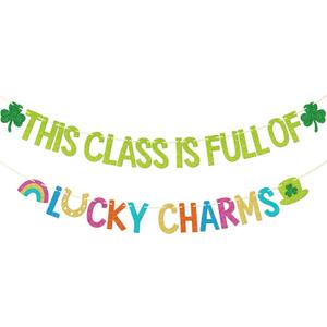 StarryOcean St Patricks Day Classroom Banner - This Class is Full of Luck Charm Banner, St. Patrick's Day Classroom Decorations, Lucky Green Shamrock Clover Garland for March Bulletin Board
