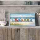 Framed Coastal Wooden Wall Art - Beach Chair Painting Ocean Seascape for Bedroom Bathroom 24 x 12 inches