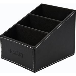 I-MART PU Leather Remote Control Holder Organizer with 3 Compartments, Stylish TV Remote Holder Caddy for Desk Nightstand Coffee Table and Media Accessory Storage (Black)