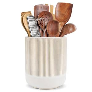 RedCall Kitchen Utensils Holder Large,Ceramic Utensil Organizer for Countertop,Morden Utensil Crock for Spoon Spatula,Home Kitchen Decor (Light Coffee)