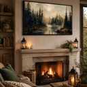 Large Framed Forest River Landscape Canvas Wall Art, Watercolor Forest Lake Painting Picture Wall Decor, Nature Landscape Poster Print Artwork for Living Room Bedroom Home Decoration 20x40in