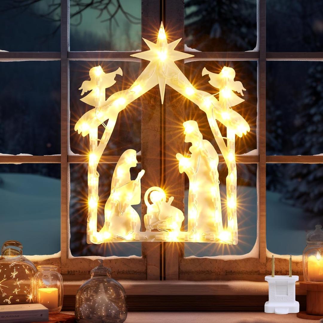 Marchpower Lighted Christmas Window Decorations Indoor, Christmas Window Silhouette Lights, Lighted Nativity Angel for Window, Nativity Window Lights for Christmas, Home, Indoor, Patio, Wall, Door
