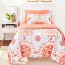 Amazon Basics Twin/Twin XL Comforter Set with Printed Sheets, 5-Piece Coral Medallion Bedding, Lightweight Microfiber Bed-in-a-Bag