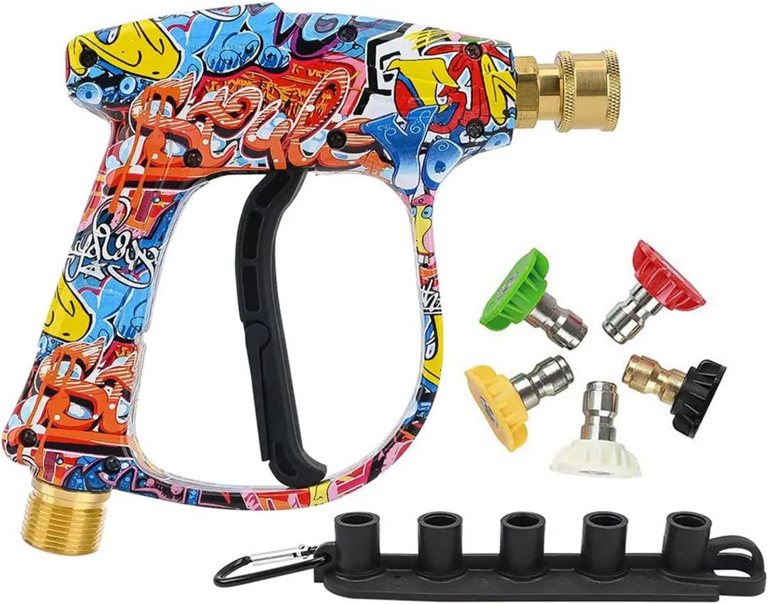 Bear Force High Pressure Washer Gun 3000 PSI Max, Power Washer Short Gun M22-14mm with 1/4 Inch Quick Plug & 5 Tips Nozzle, Compatible for Some of Greenworks Kar-cher Ryobi Homelite Pressure Washer