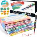 Goldge 120 Colors Acrylic Paint Markers, Soft Brush Tip Pens with Direct Ink System for Rock, Wood, Fabric, Canvas, Glass, Waterproof Paint Pens for DIY Crafts