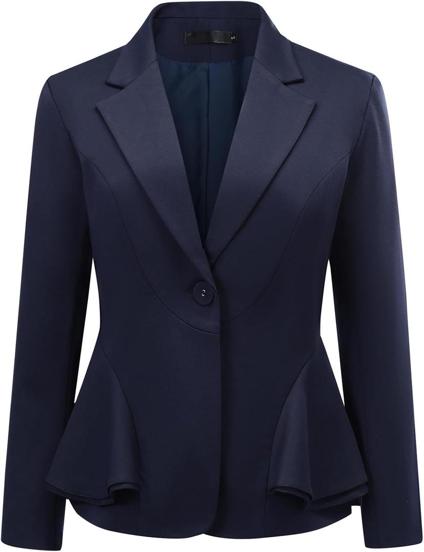 YYNUDA Womens Suit Jacket Casual Long Sleeve Blazer with Ruffle Hem (Small, Navy)