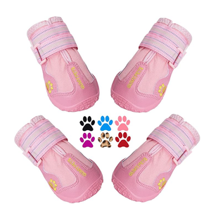 QUMY Dog Boots Waterproof Shoes for Dog with Reflective Strap Rugged Anti-Slip Sole 4pc (Size 3: 2.5"x1.9"(L*W), C-Pink)