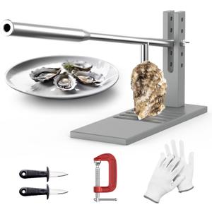 Stainless Steel Oyster Shucker Tool,Portable Oyster Shucking Knife,Easy to Use Oyster Knife,Oyster Opener Machine for Home Use, Including Two Oyster Shucking Knife, a pair of Glove and one G-Clamp