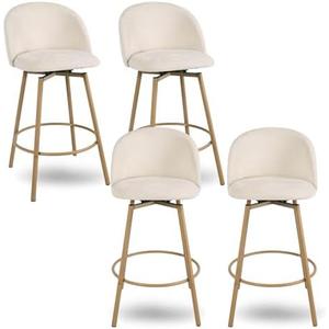 Homy Casa 27.6" Velvet Bar Stool Set of 2 – Soft Cloud-Touch Seat with Curved Back, Wood Grain Metal Legs & Armless Design for Kitchen Island or Home Bar, Beige