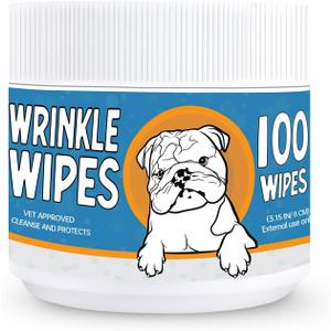 Bulldog Wrinkle Wipes for Dogs  Deodorizing & Soothing with Honeysuckle Extract  Non-Irritating, Cleans Wrinkles, Folds, Paws & Tail Pockets  for Bulldogs, Pugs & Frenchies (100 Count)