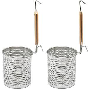 Stainless Steel Pasta Strainer, 2pcs Micro-Perforated Food Dumpling Noodle Strainer with Wood Handle Straining Noodles Pasta Baskets (5.5 Inch)