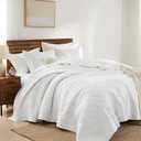 WDCOZY 100% Cotton King Size Quilt Set - White Pre-Washed Soft Lightweight Modern Bedspread, Farmhouse Country Rustic Coverlet, Textured Like Linen, Shabby Chic Gauze Bedding, 3 Pieces