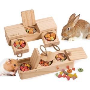 SoulThink Interactive Wooden Pet Rabbit Toys - Sniff n' Snack Bunny Chew Toys for Rabbit Treats, Suited as Guinea Pig, Hamster for Boredom, Bunny Toys for Rabbits Keep Busy (2 Sets)