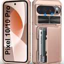 for Google Pixel 10 & 10 Pro Case with Card Holder (4-5 Cards), Military Grade Drop, Slide Camera Cover, RFID Block, Shockproof Heavy Duty Men Women Phone Case for Pixel 10 & 10 Pro, Rose Gold
