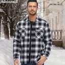 EKLENTSON Men's Flannel Shirt Jacket Thick Fleece Lined Jackets Plaid Sherpa Jacket Cotton Winter Jackets With 5 Pockets (Large, Black)