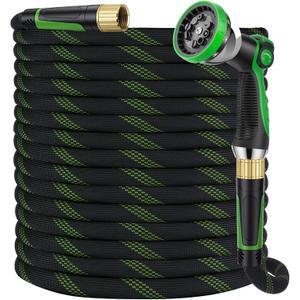Garden Hose 100 ft, Non-Expandable Ultra-Lightweight Flexible Hose with 360 Dual-End Anti-Kink Design, 10-Pattern Spray Nozzle, 500 PSI Leak-Proof, 96-Strand Braided Fabric, Storage Strap