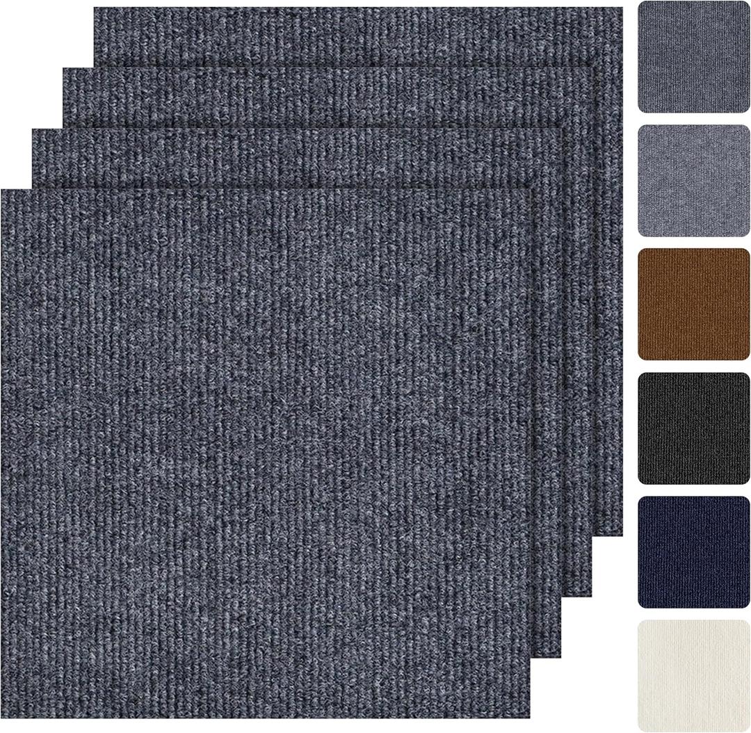 Peel and Stick Carpet Tiles 24x24 Inch, 20 Tiles Large Self Adhesive Carpet Squares, 4.5mm Thick Waterproof Stick On Floor Tiles for Basement, Classroom, Easy DIY Flooring, Dark Gray