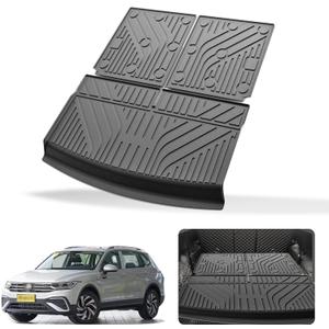 Cargo Mat & Backrest Mats Compatible with Volkswagen VW Tiguan 2018-2024 7 Seats(Not fit 5 Seats) - Black TPE All Weather Waterproof Rear Cargo Liner Rear Trunk Liner Back Seat Cover Protector