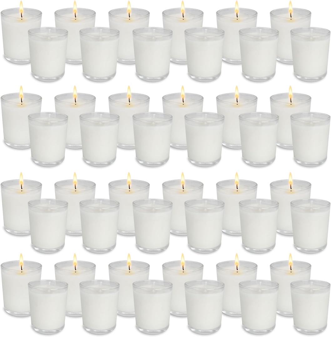 48 Pack Unscented Clear Glass Filled Votive Candles. Hand Poured Wax Candle Ideal Gifts