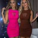 DRESSQUEEN Women 2026 Sexy Summer Bodycon Ruched Party Club Mini Dress Sleeveless Cutout Tight Date Night Tank Short Dresses (Pink, L)