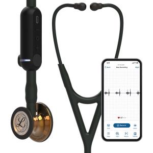 3M Littmann CORE Digital Stethoscope, Our Most Advanced Stethoscope Yet, Up To 40x Amplification, Active Noise Cancellation, In-App Sound Wave Visualization, High Polish Copper Chestpiece, 8870 (Black Tube, Black Stem)
