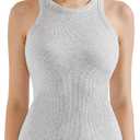 SUUKSESS Women Padded Cotton Ribbed Tank Tops 2025 High Neck Racerback Basic Tops (Large, Light Grey)