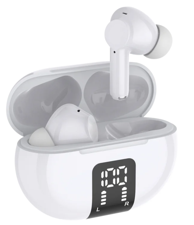 Helix True Wireless White Earbuds with LCD Case