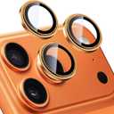 TENOC Camera Lens Protector for iPhone 17 Pro & iPhone 17 Pro Max, 9H Tempered Glass Camera Screen Cover, Orange Metal Individual Ring