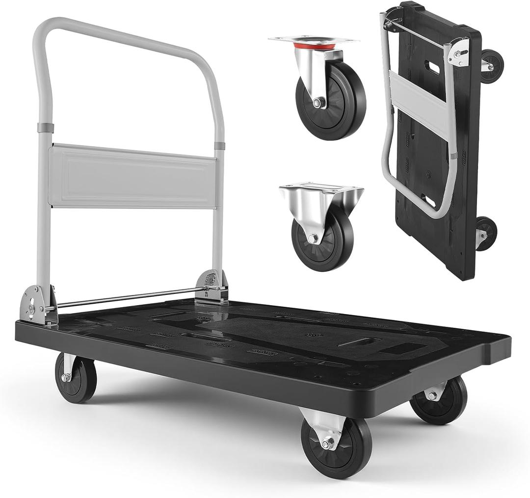 VEVOR Foldable Push Cart Dolly, 660 lbs Capacity, Folding Platform Truck with Swivel Wheels, Moving Platform Hand Truck Flatbed Cart, Space Saving Push Handle, for Easy Storage, 35.2 x 23.4 x 33.5 in