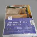 Ultra Soft Pillow Protectors with Zipper Standard Size - Set of 4 Breathable Pillow Covers - 100% Protection Against Stains, Dust & Dirt - Machine Washable (White)