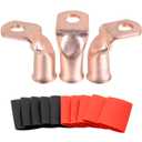 90 Pure Copper Cable Lugs 10pcs 2/0 AWG-3/8 90 Degree Bent Battery Lugs,Heavy Duty Wire Lugs,Ring Terminal,00 Guage terminals 90 Battery Cable Ends/Terminal Connectors with 10pcs 3:1 Heat Shrinks