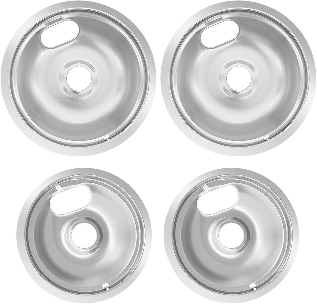 Upgraded Chrome Drip Pans Kits 4-Pack Reflector Bowls Compatible for Most Plug-in Electric Ranges Whirlpool Frigidaire Kenmore KitchenAid Amana Maytag SunRay Tappan and More(Packed Two 6"and Two 8")