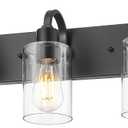 Emliviar 3-Light Bathroom Vanity Light Fixture, 21.9" Black Modern Wall Sconce with Clear Glass Shade, YCE237B-3W BK
