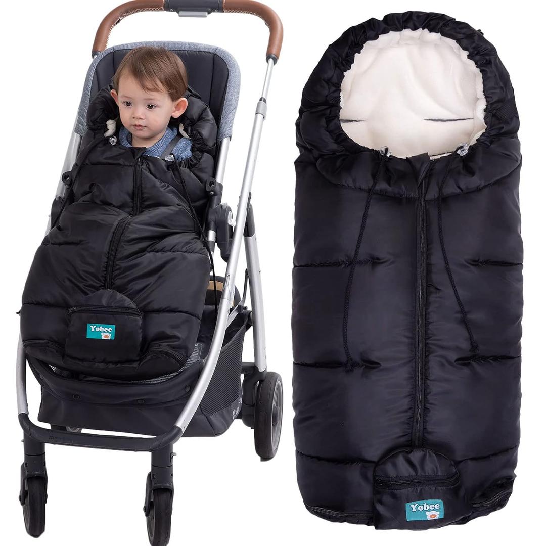 Yobee Weatherproof Toddler Footmuff Universal Sleeping Bag for Stroller, Comfortable Warm Temperature Adjustable Safe Bunting Bag, Waterproof Blanket Fit All Stroller (Black)